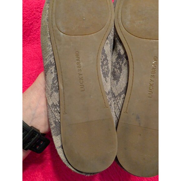 Lucky Brand LK-Alba Gray Suede Leather Ballet Flats 9.5M Snakeskin Print Comfort - Picture 7 of 8